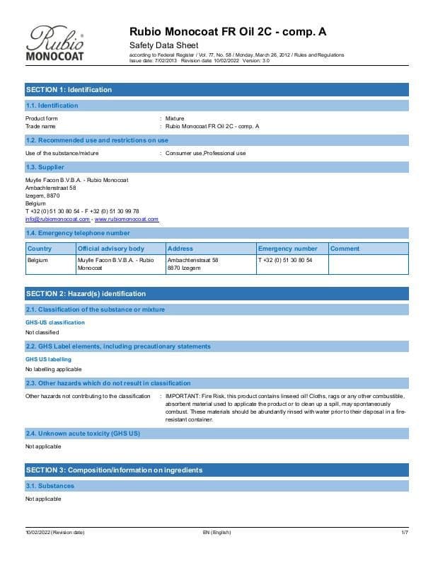 MSDS FR Oil 2C Comp. A - USA - EN_US