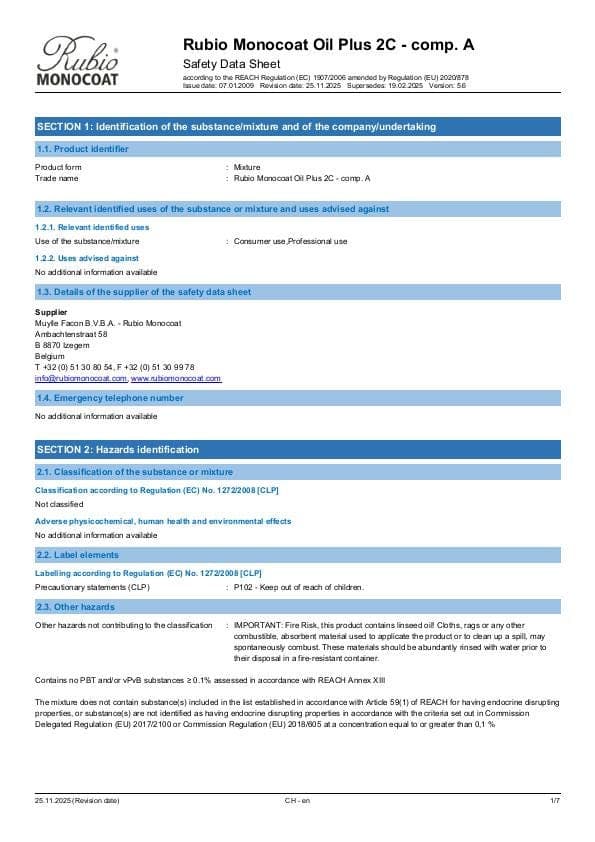 MSDS Oil Plus 2C Comp. A - Switzerland - EN