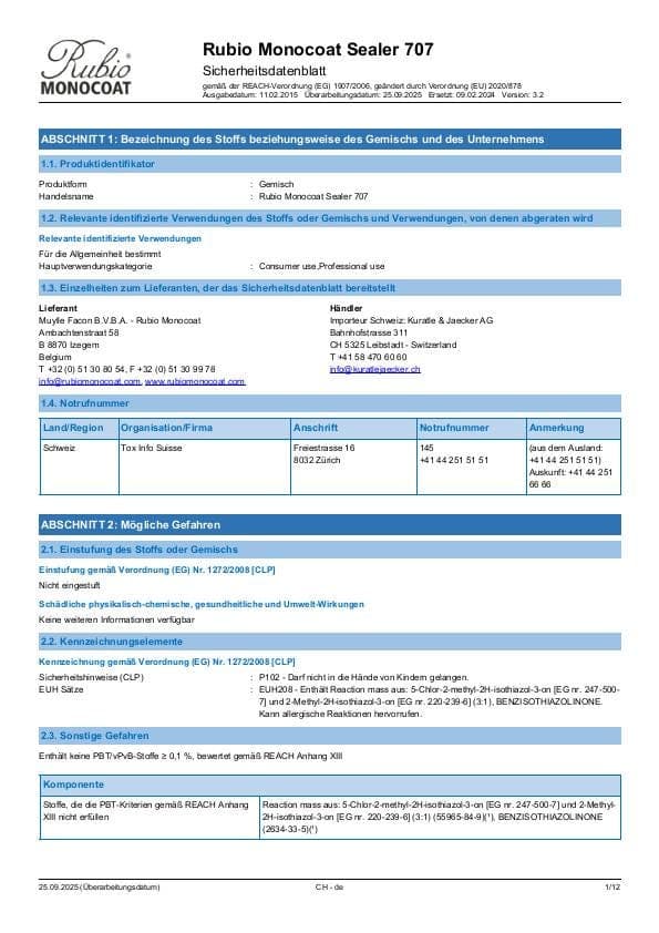 MSDS Sealer 707 - Switzerland - DE