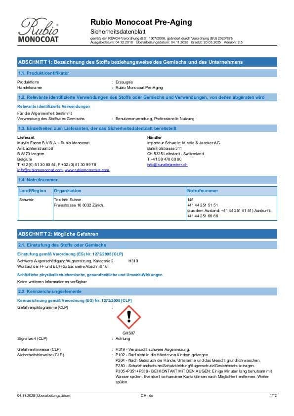 MSDS Pre-Aging - Switzerland - DE