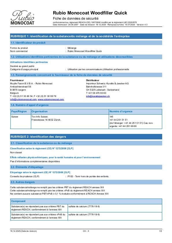 MSDS Woodfiller Quick - Switzerland - FR