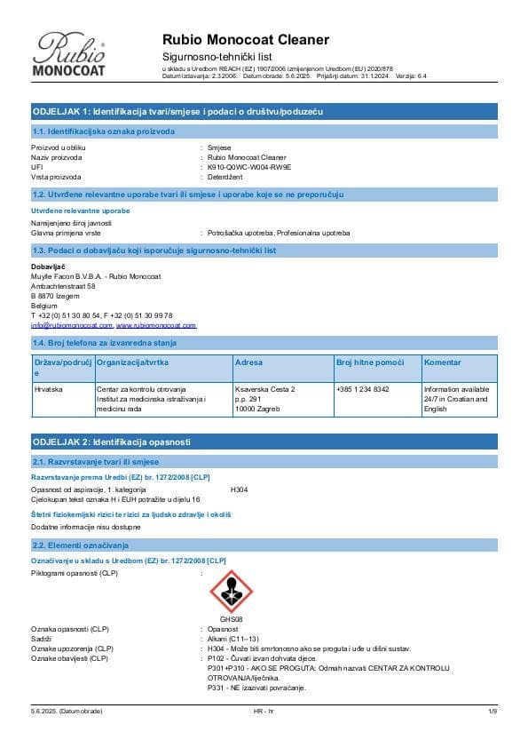 MSDS Cleaner - Croatia - HR