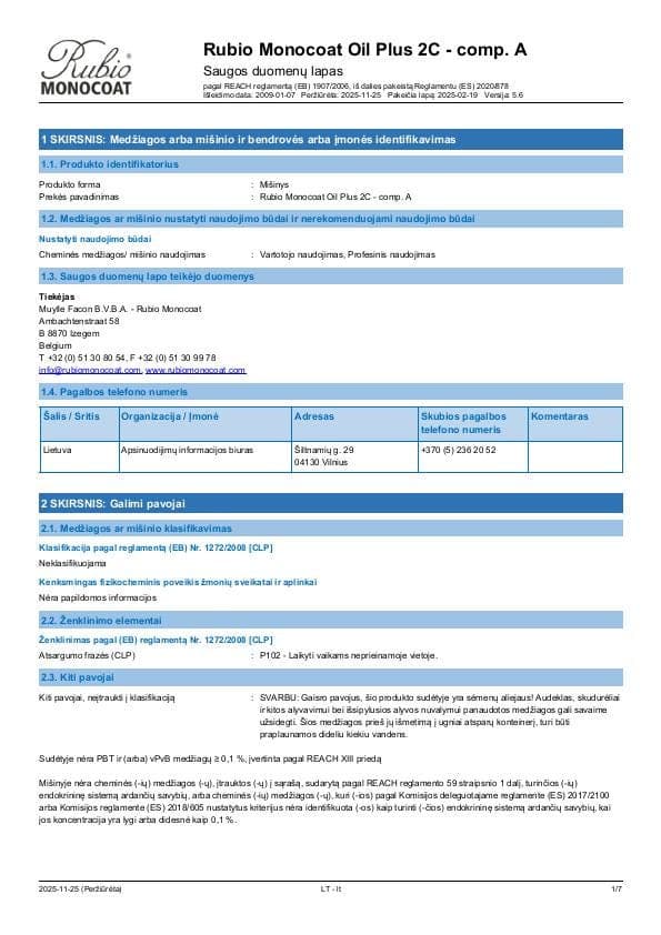 MSDS Oil Plus 2C Comp. A - Lithuania - LT