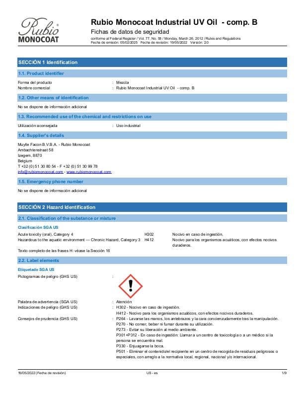 MSDS Industrial UV Oil - Comp B Industrial Comp. B - USA - ES_MX