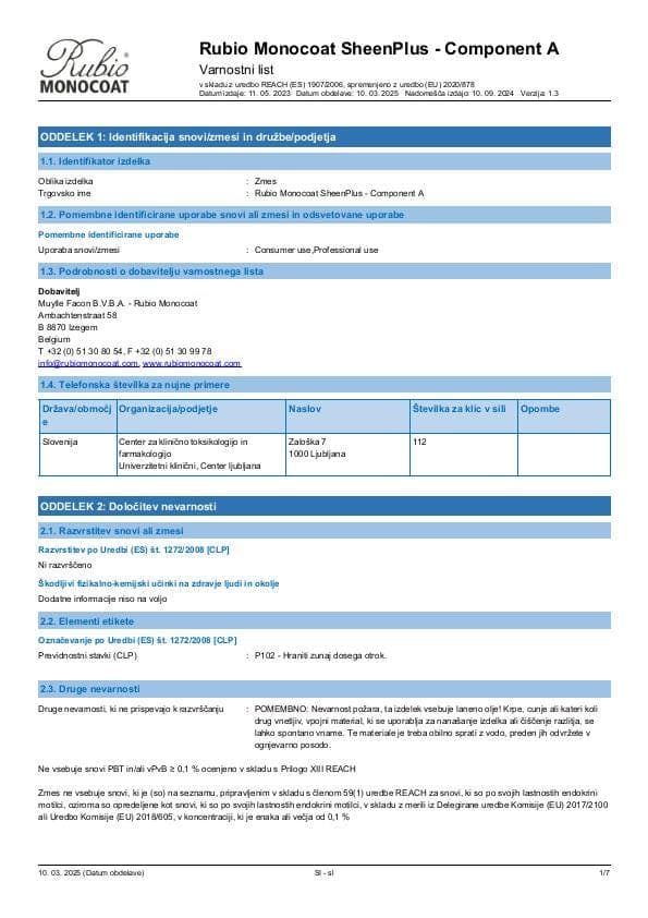 MSDS SheenPlus Comp. A - Slovenia - SL