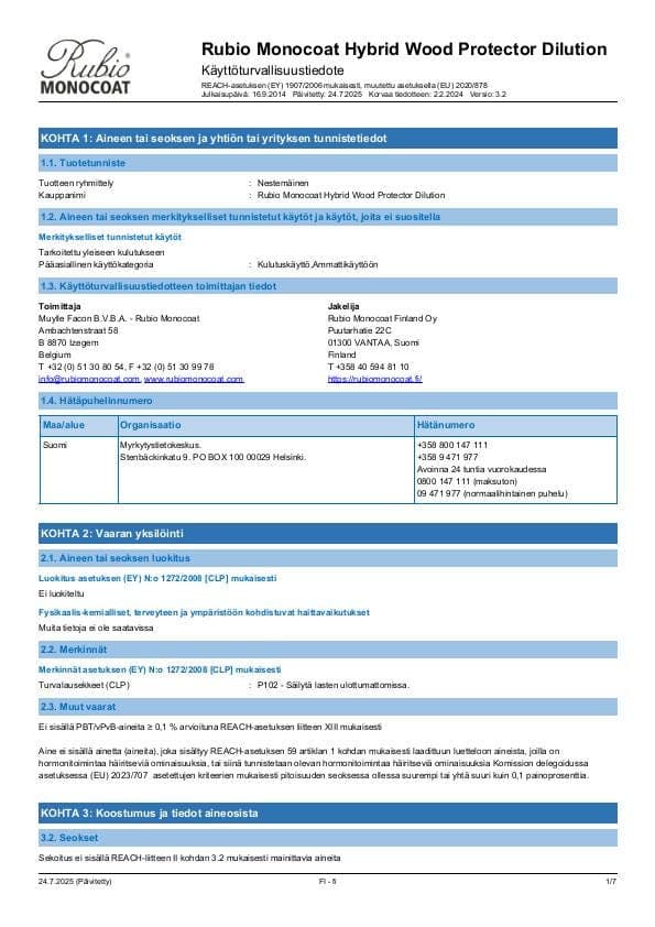 MSDS Hybrid Wood Protector Dilution - Finland - FI