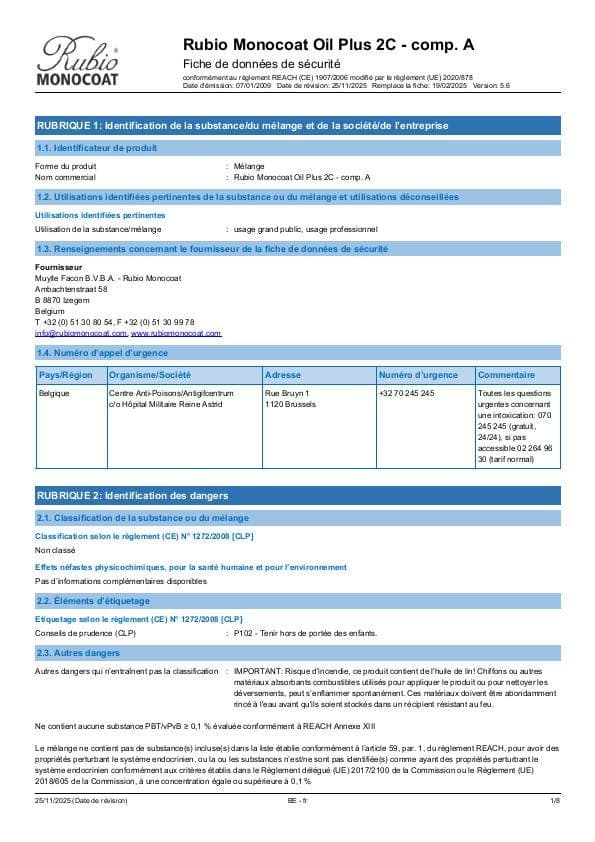 MSDS Oil Plus 2C Comp. A - Belgium - FR
