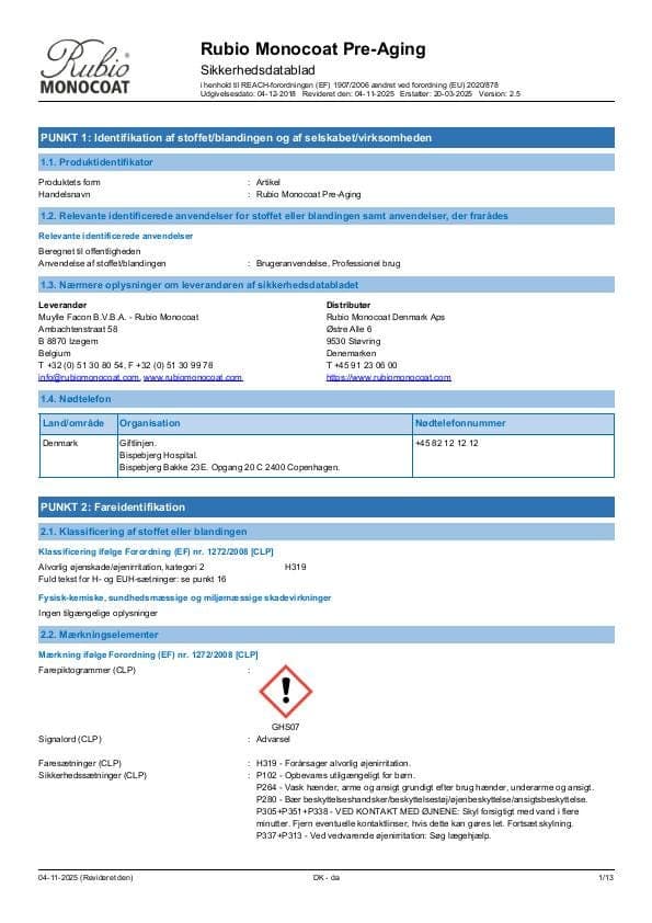 MSDS Pre-Aging - Denmark - DA