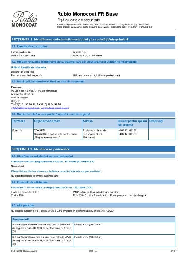 MSDS FR Base - Romania - RO