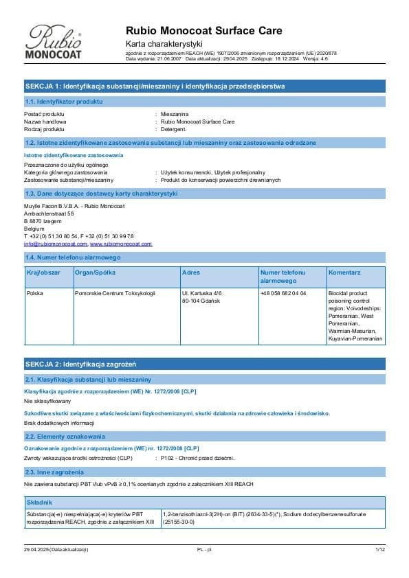 MSDS Surface Care - Poland - PL