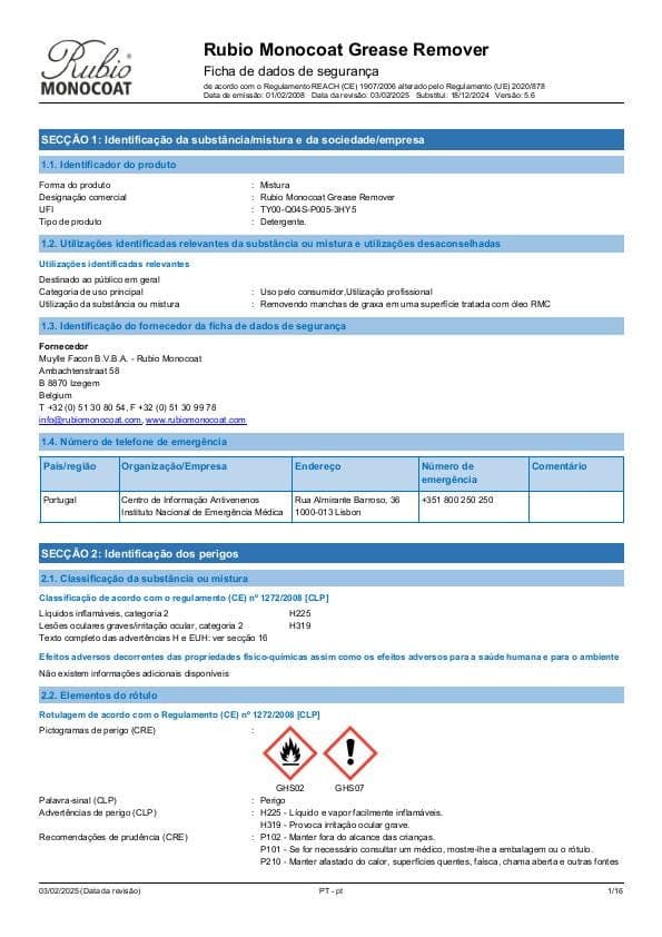MSDS Grease Remover - Portugal - PT