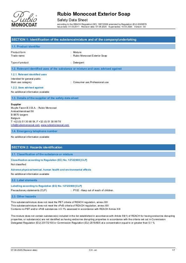 MSDS Exterior Soap - Switzerland - EN
