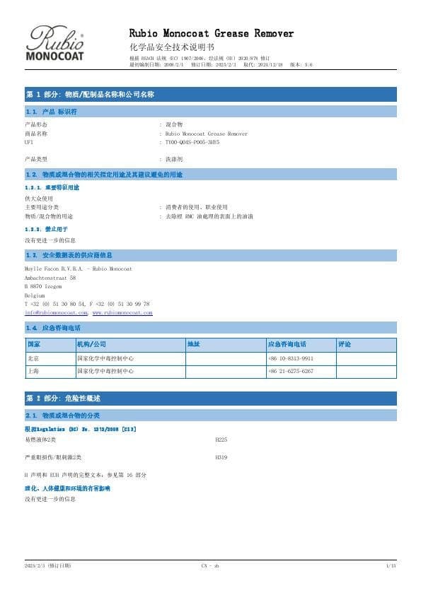 MSDS Grease Remover - China - ZH