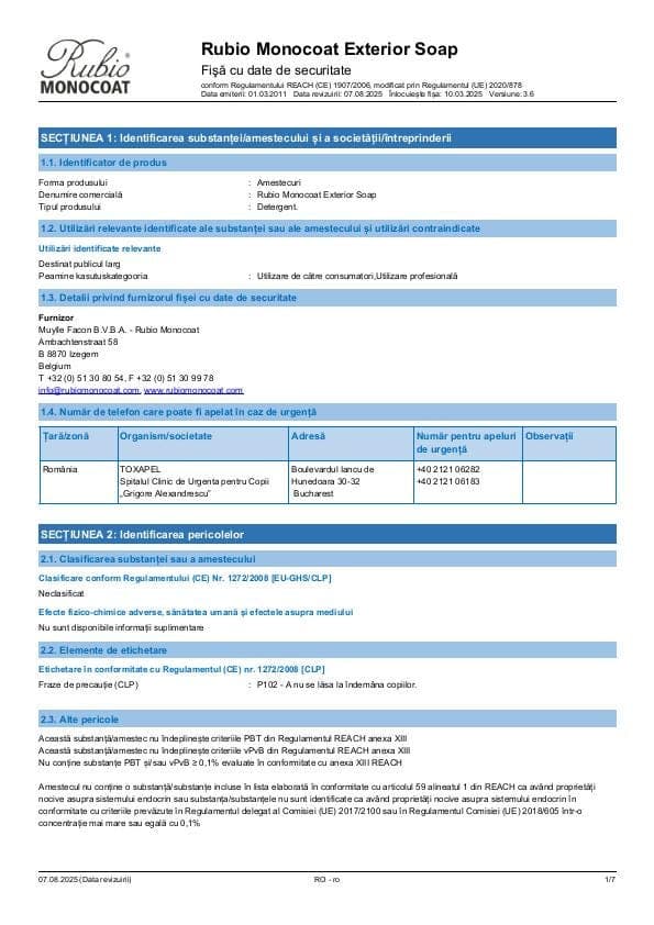 MSDS Exterior Soap - Romania - RO