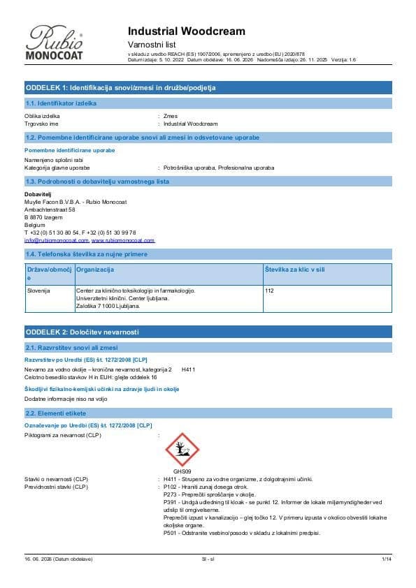 MSDS Industrial WoodCream Industrial - Slovenia - SL