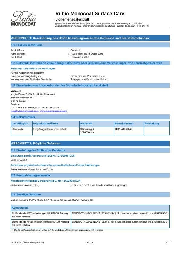 MSDS Surface Care - Austria - DE