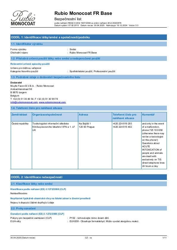MSDS FR Base - Czech Republic - CS