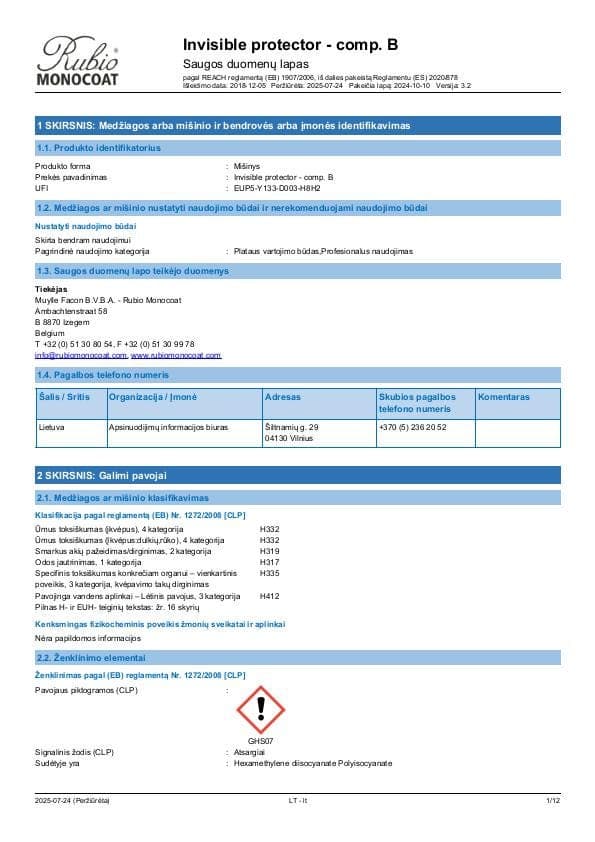 MSDS Invisible Protector Component B Comp. B - Lithuania - LT