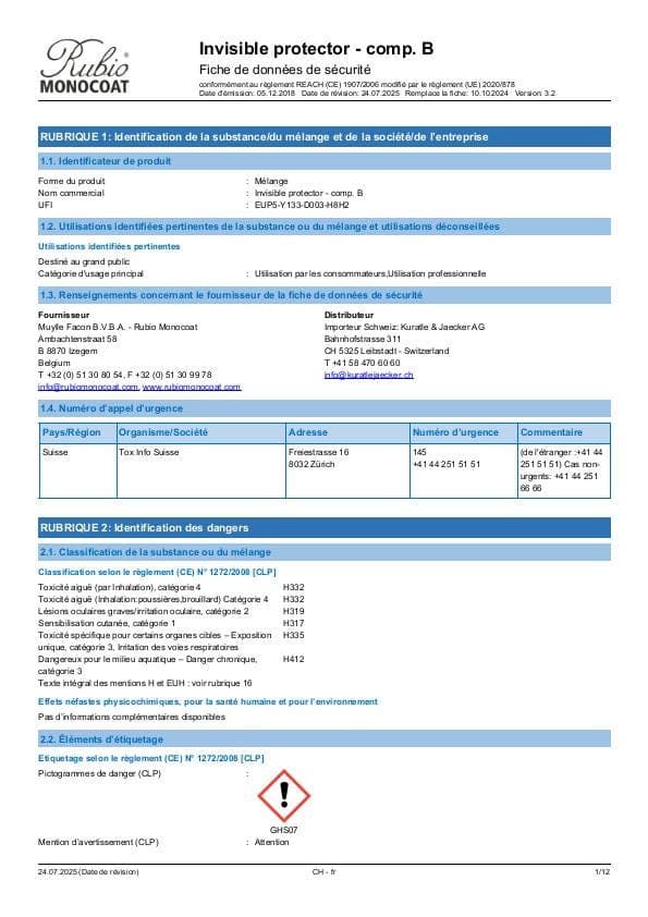 MSDS Invisible Protector Component B Comp. B - Switzerland - FR