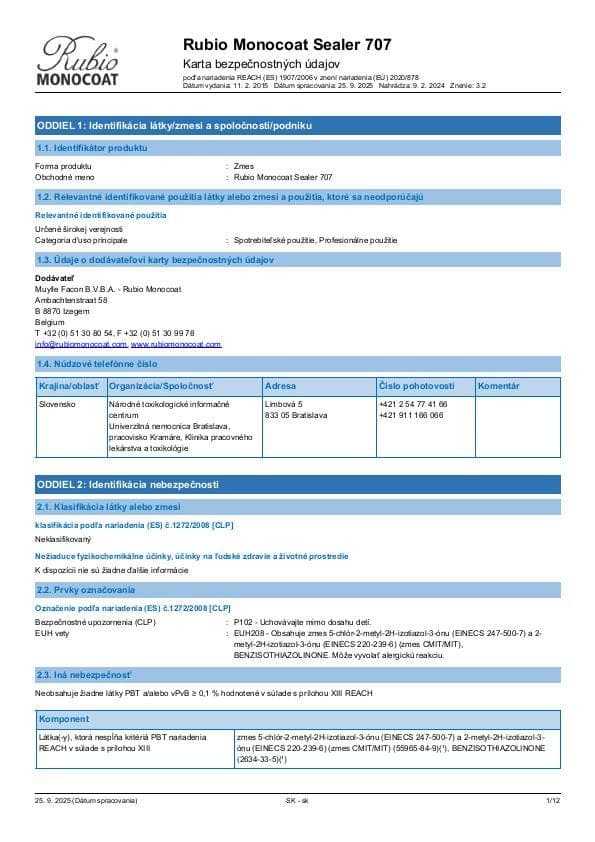 MSDS Sealer 707 - Slovakia - SK