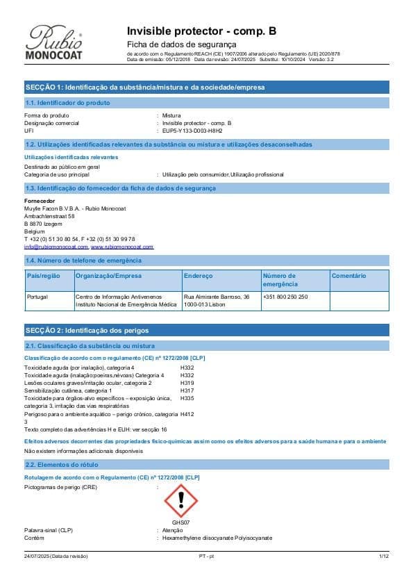 MSDS Invisible Protector Component B Comp. B - Portugal - PT