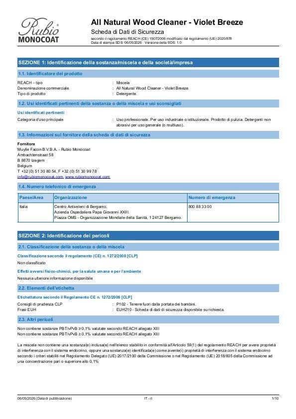 MSDS All Natural Wood Cleaner - Italy - IT