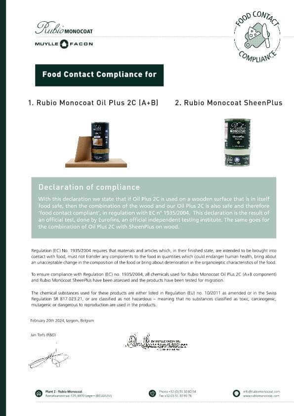 Declaration of Food Contact Compliance - Oil Plus 2C - SheenPlus_EN