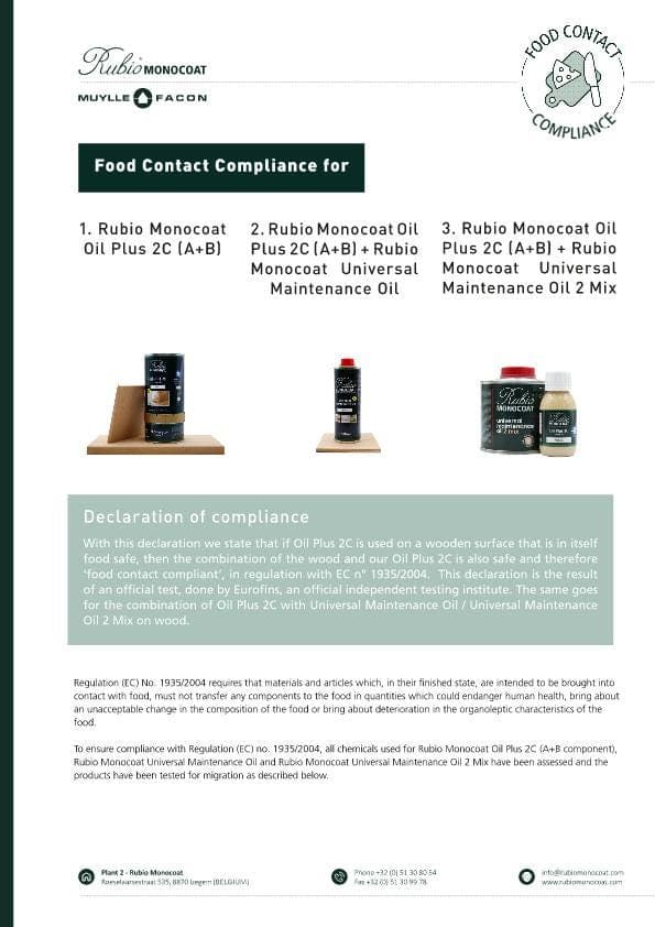 Declaration of Food Contact Compliance - Oil Plus 2C - Universal Maintenance Oil - Universal Maintenance Oil 2 Mix_EN