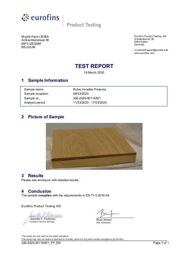Toy Safety: EN 71-3 - Invisilbe Protector - Eurofins - 2020